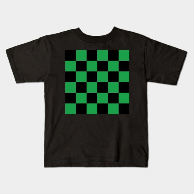 Black and green checkerboard print Kids T-Shirt by bettyretro